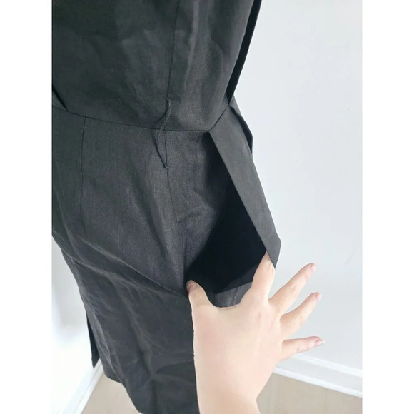 CC Courtenay Black Linen Sleeveless Collard Button Front Midi Vintage Dress 14 L - Picture 6 of 12